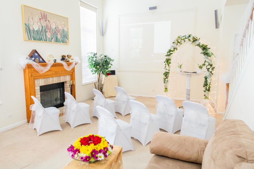Setup on a Zoom Wedding in a living room