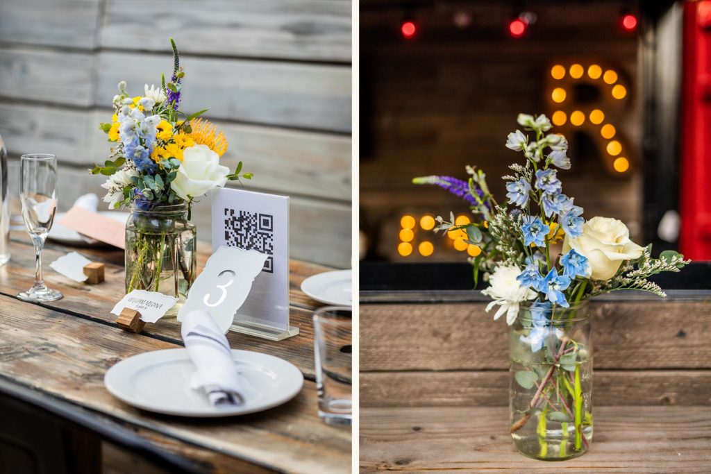 Details of the tables and florals at Reclaimed Bar and Restaurant