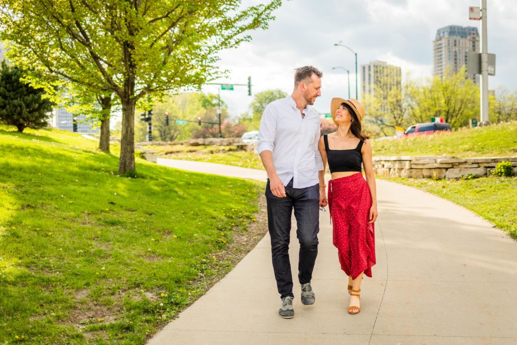 Couple looks at each other during their Lincoln Park proposal