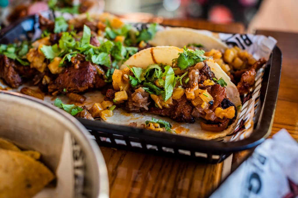 Close up of a pork taco
