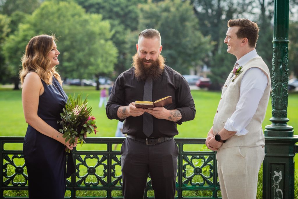 Officiant marrying a couple in Welles Park