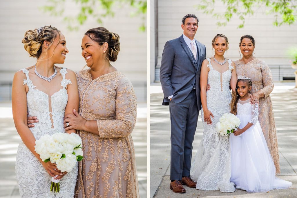 Bride posing for a photo with her family