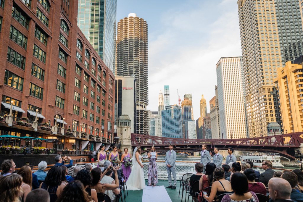 Bride and groom at the altar on Chicago's First Lady Cruise