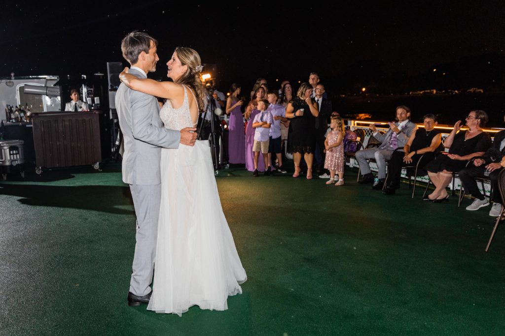 Bride and groom share a first dance on Chicago's First Lady Cruise