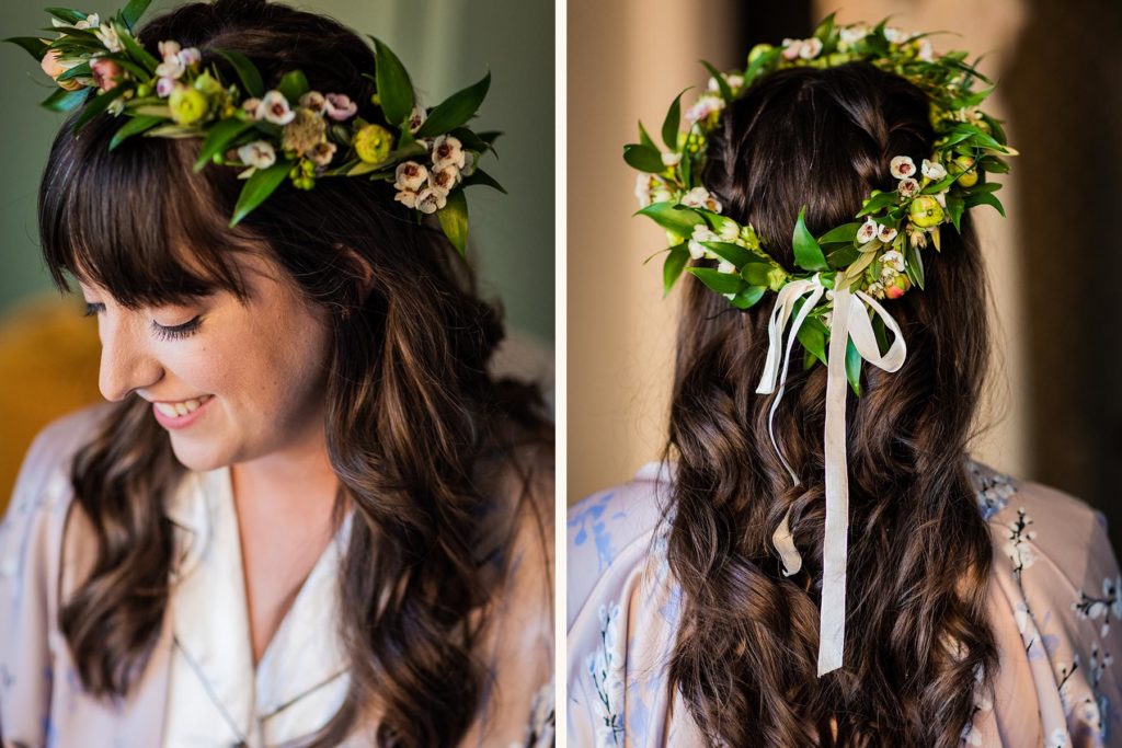 Flower crown on bride