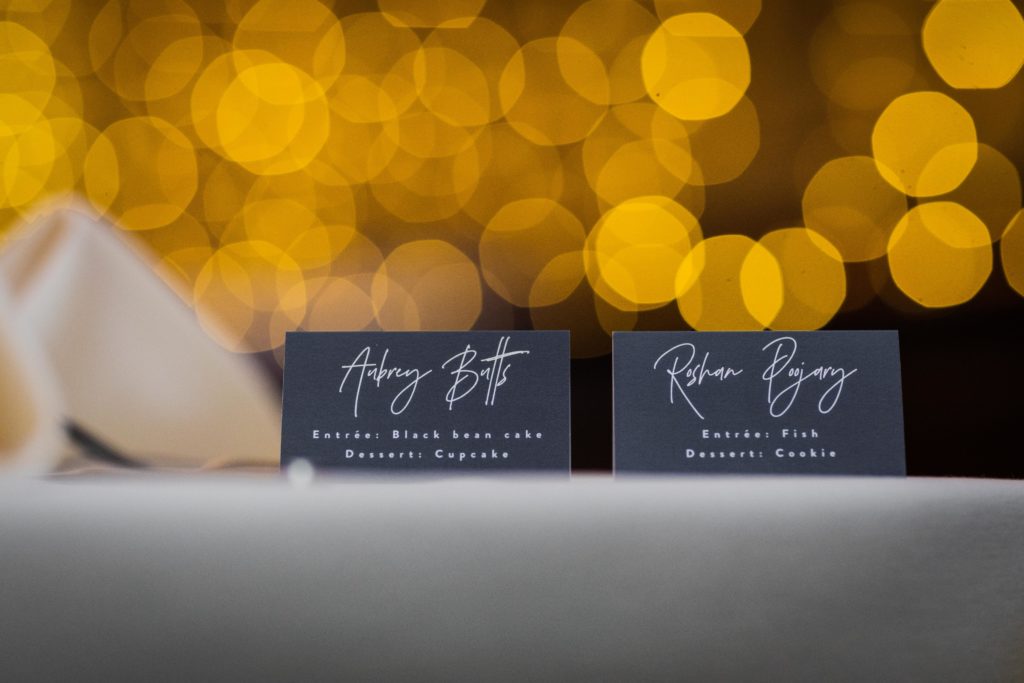 Place cards for the bride and groom