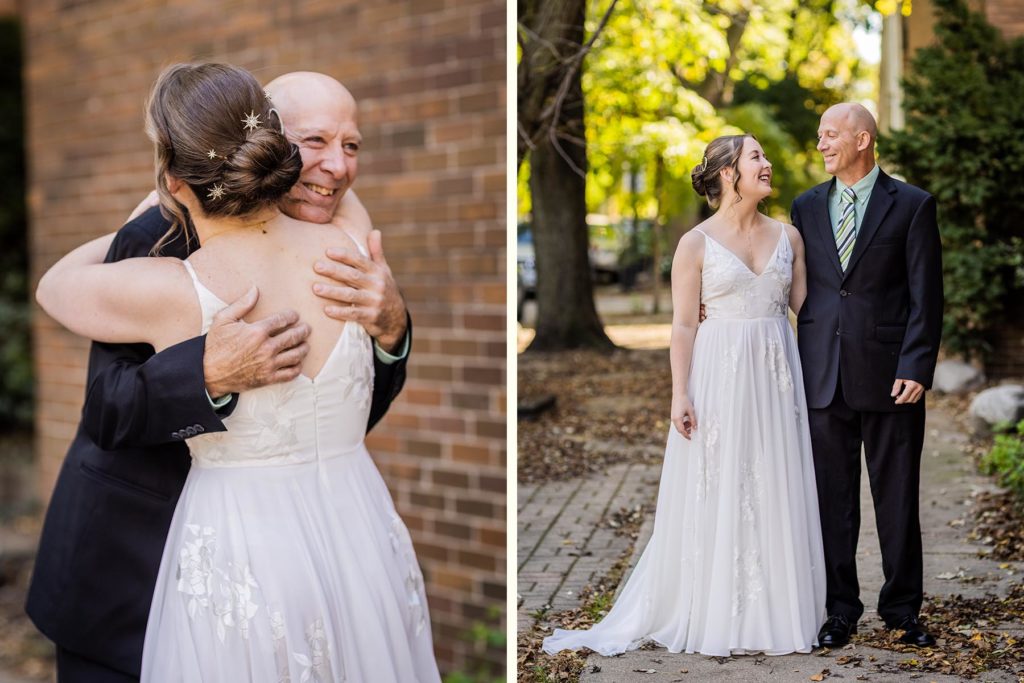 Bride hugging her father before her Lincoln Park Conservatory Wedding