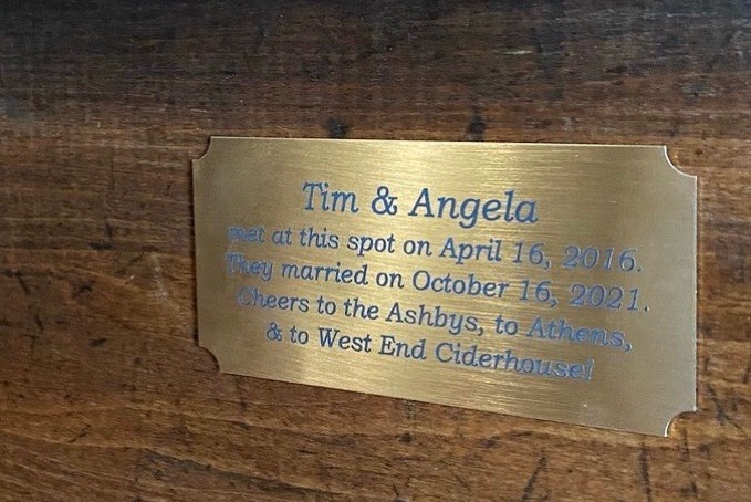 Plaque with bride and groom's names