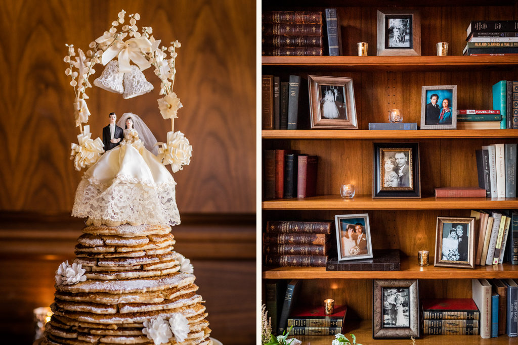 Cake topper and bookshelf at a Revolution Brewing Wedding