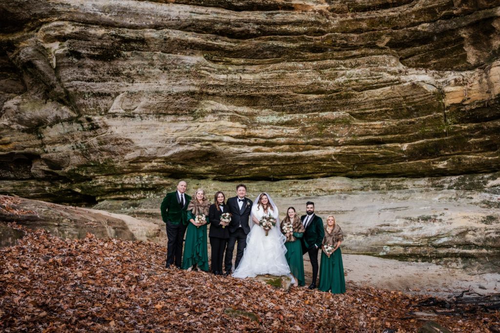 Wedding party poses for photos before the wedding at Starved Rock