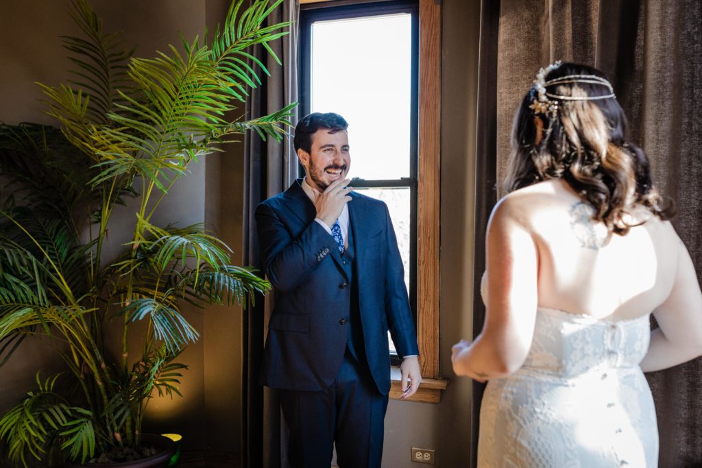 Groom seeing his bride for the first time