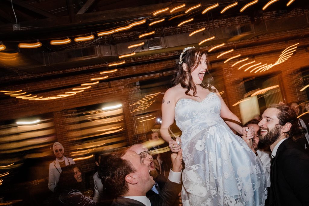 Bride screams during the hora at Ovation Chicago