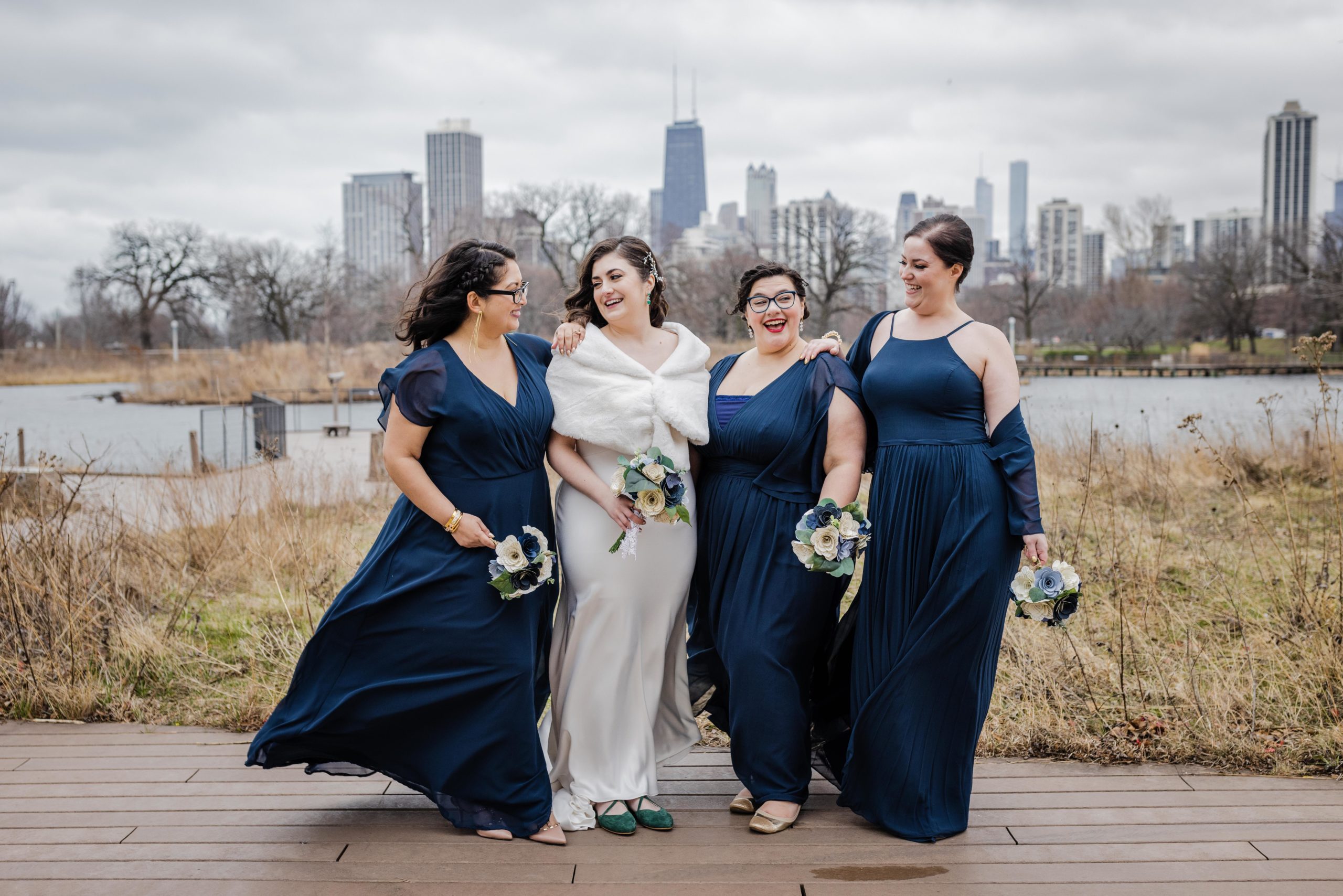 Bride with bridesmaids in Lincoln Park