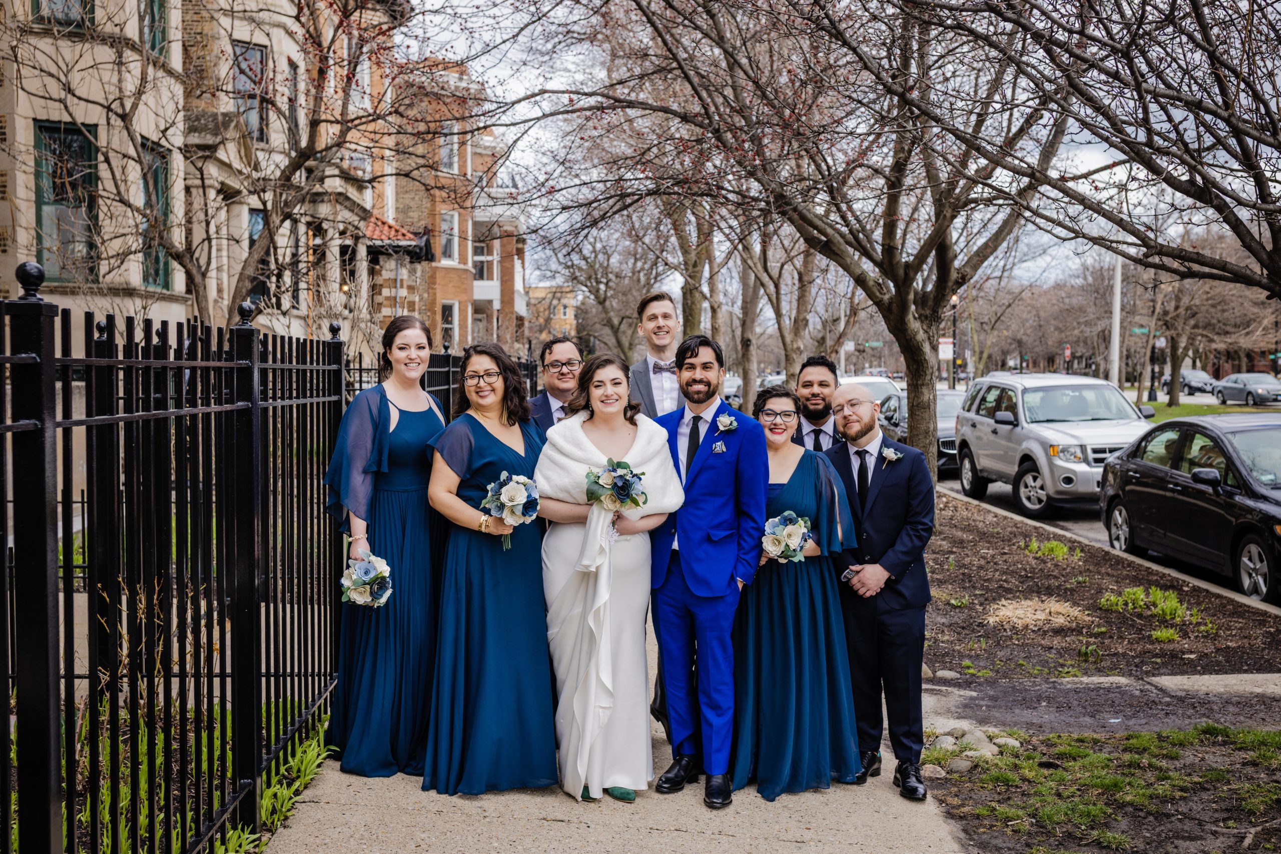 Wedding party portraits in Logan Square