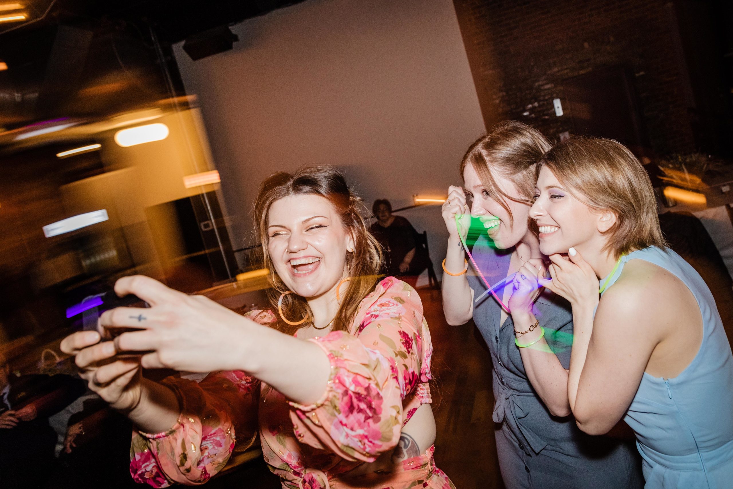 Guests taking selfies at a Bottom Lounge Wedding