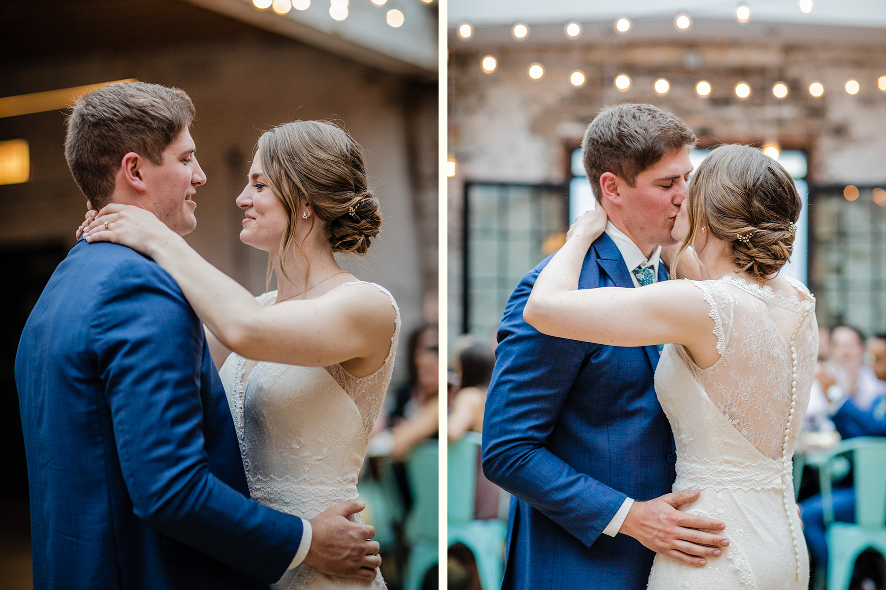 newlyweds kiss on the dance floor
